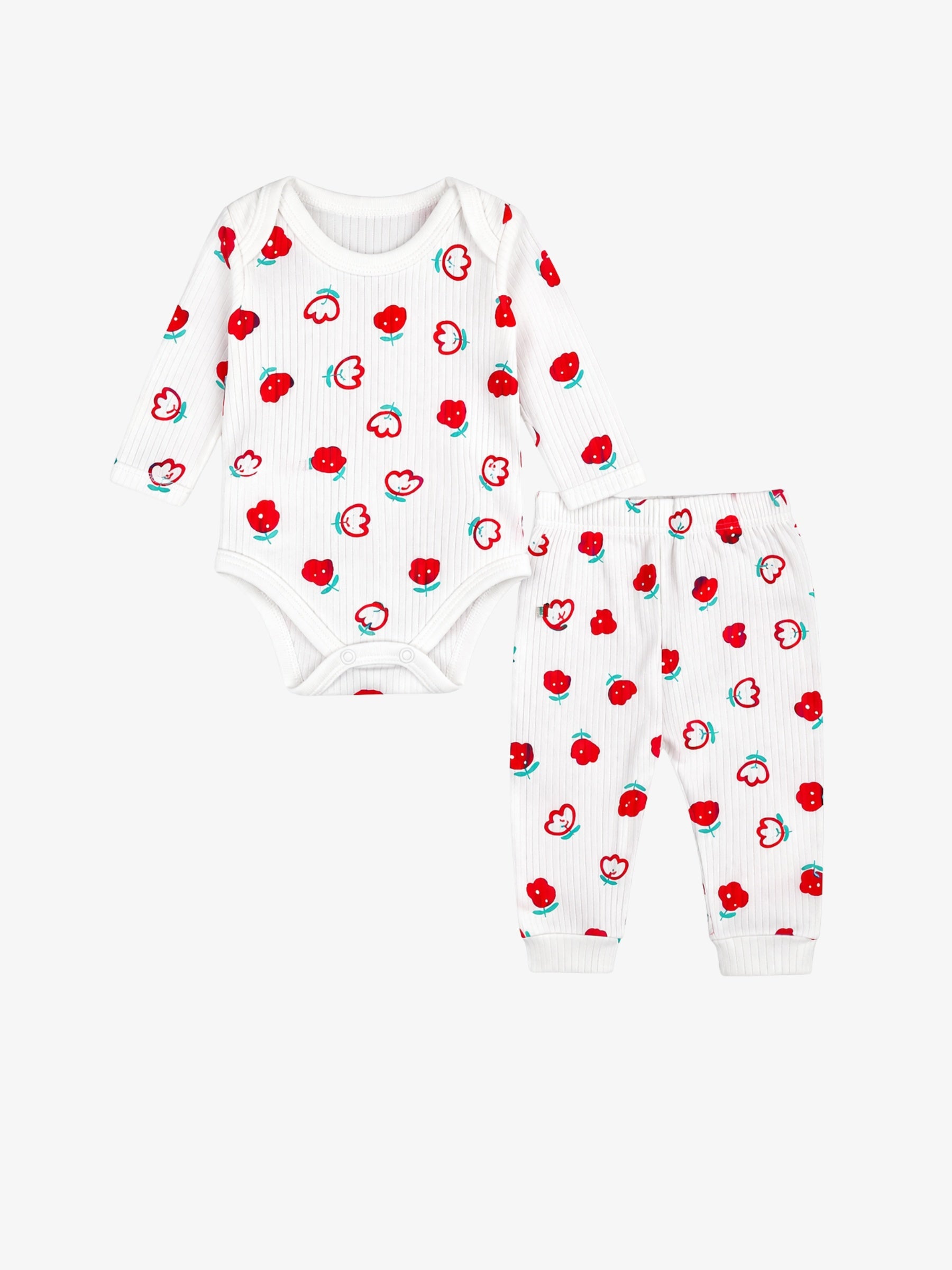 Set “Sara”, Imprimeu Floral Rosu